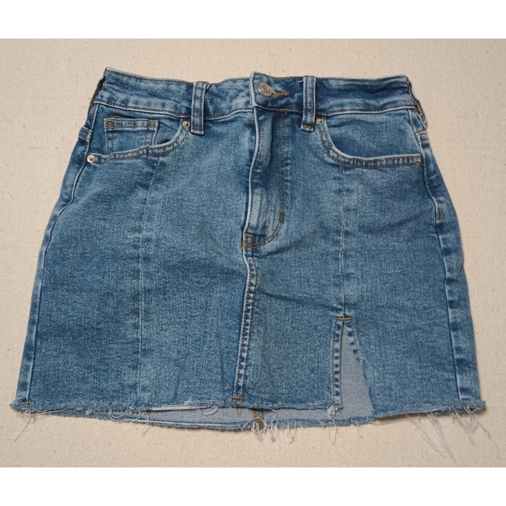 Pacsun Denim Mini Skirt Frayed Hem Front Slit Blue Jean Skirt Size‎ 23 V